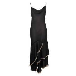 NWT 90’s Express Black Slip Dress Asymmetrical Ruffle 5/6 Cowl Neck